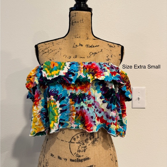 Colorful Off-Shoulder Ruffle Top - Picture 1 of 3